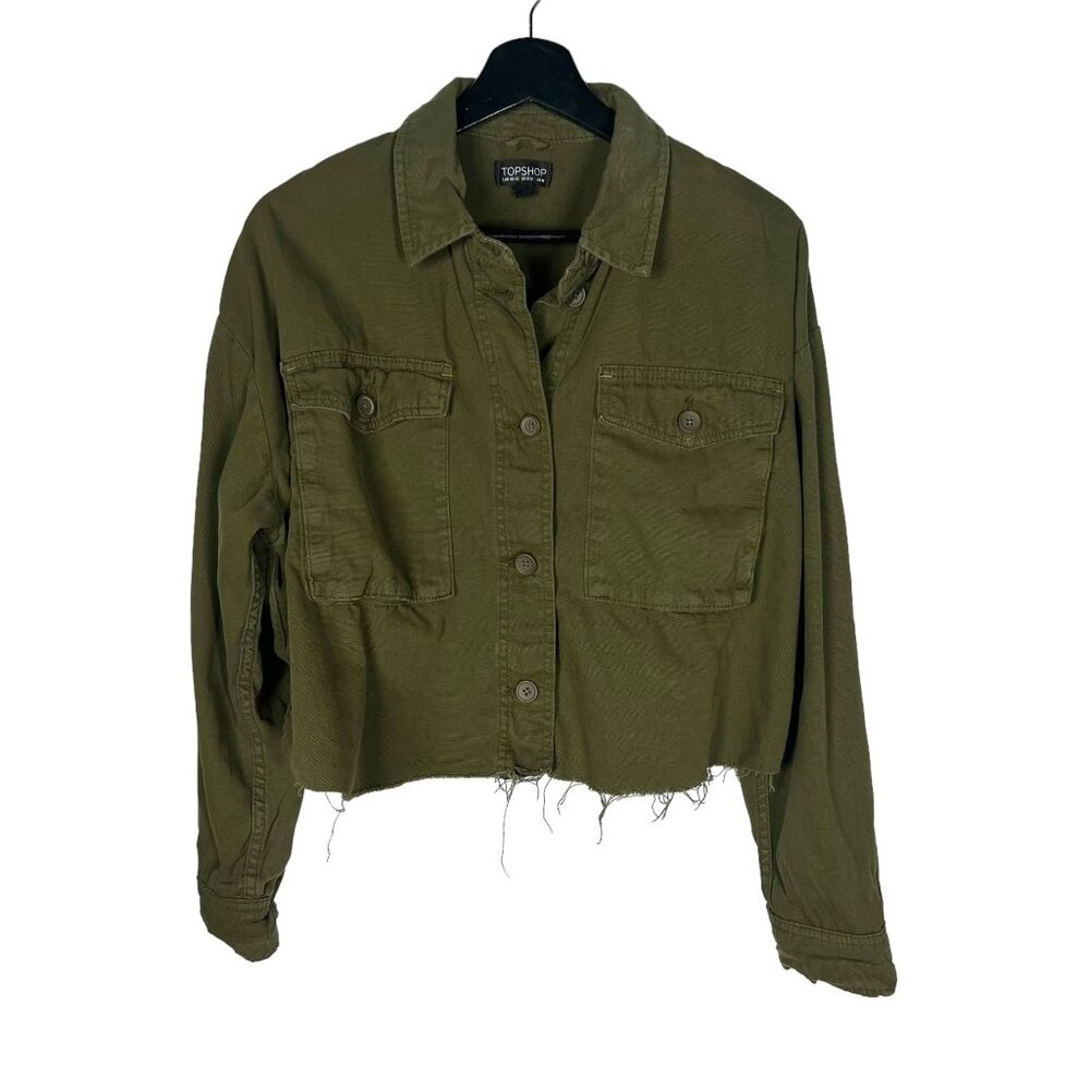 TopShop Green Sonny Button Up Cropped Oversized Cargo Jacket Medium